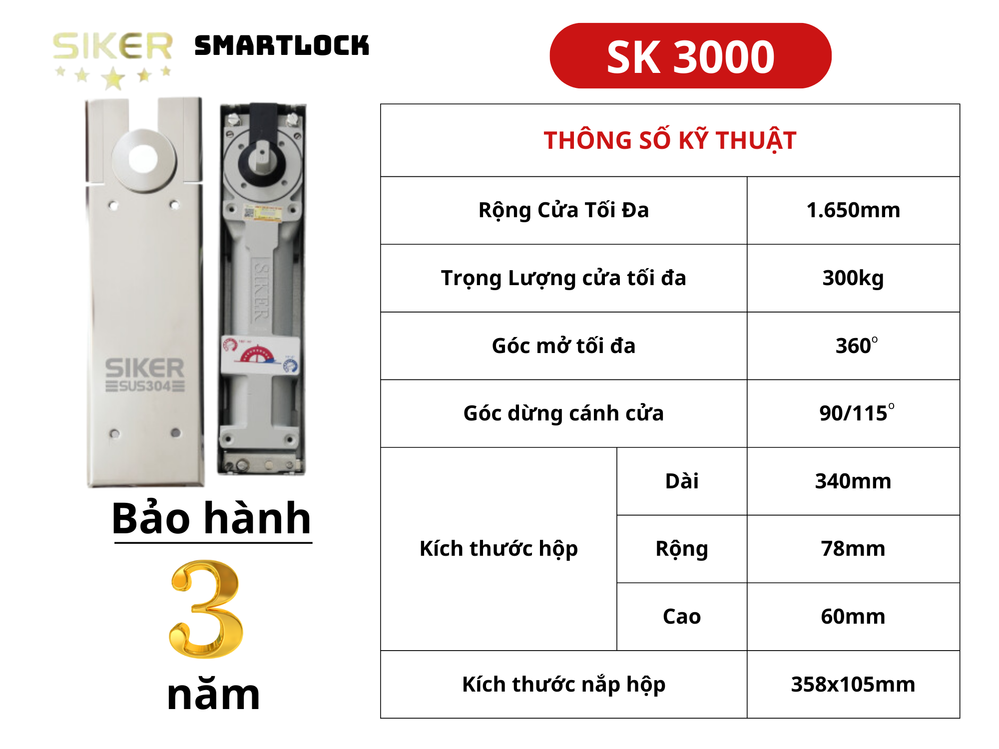 Bản lề sàn 360 độ Siker SK3000